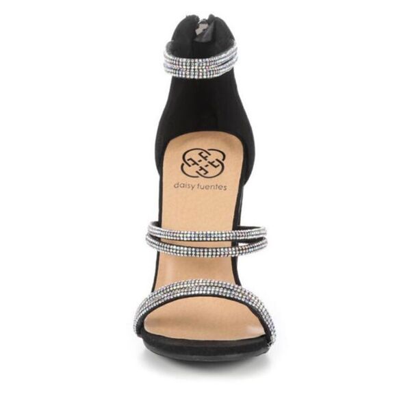 Daisy Fuentes RYATT Black Fabric Rhinestone Sparkle Heeled Sandals - Picture 2 of 16